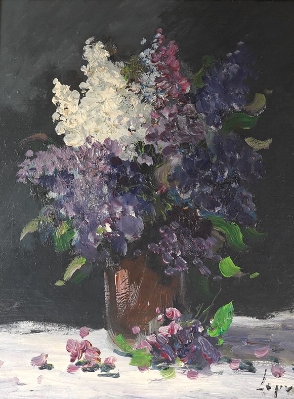 Impasto oil on board, Still life of flowers in a vase, indistinctly signed lower right, 39 x 29cm, ornately framed. Condition - good